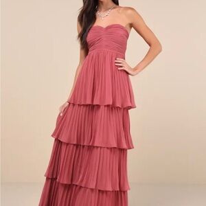 Lulus Tiered Strapless Maxi Dress Rusty Rose